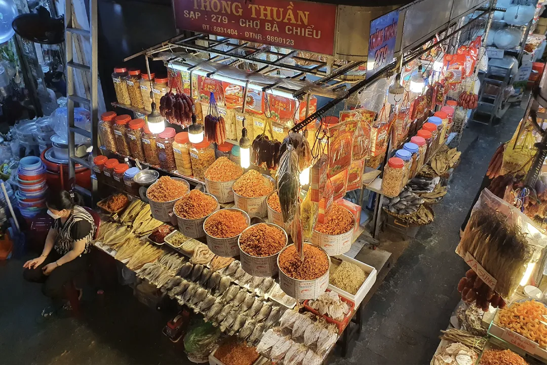 A dried goods stall at the market