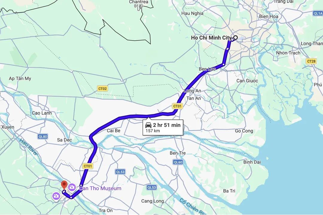 HCMC - Can Tho route map (car only)