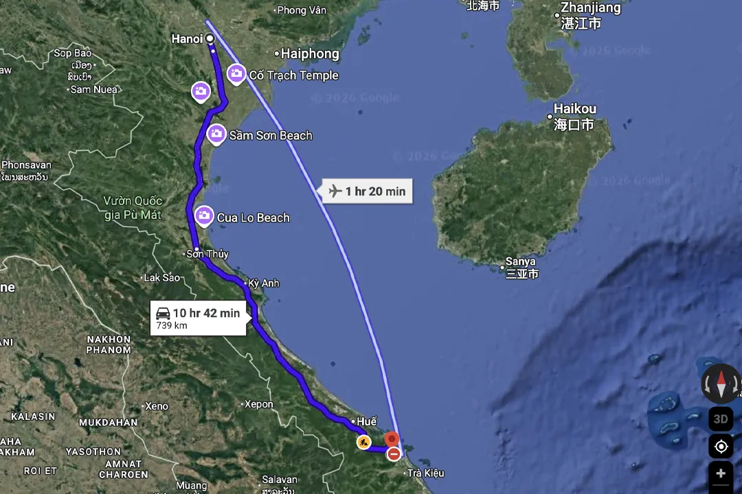 Hanoi - Danang Route Map