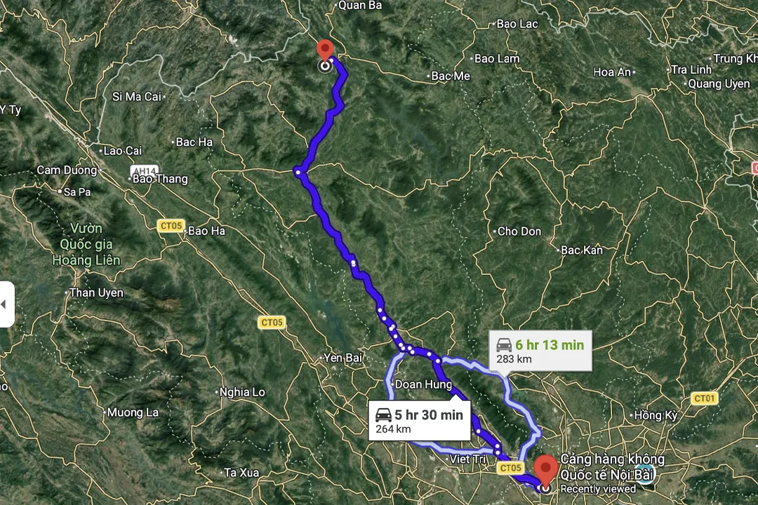 Noi Bai Airport to Ha Giang Route Map