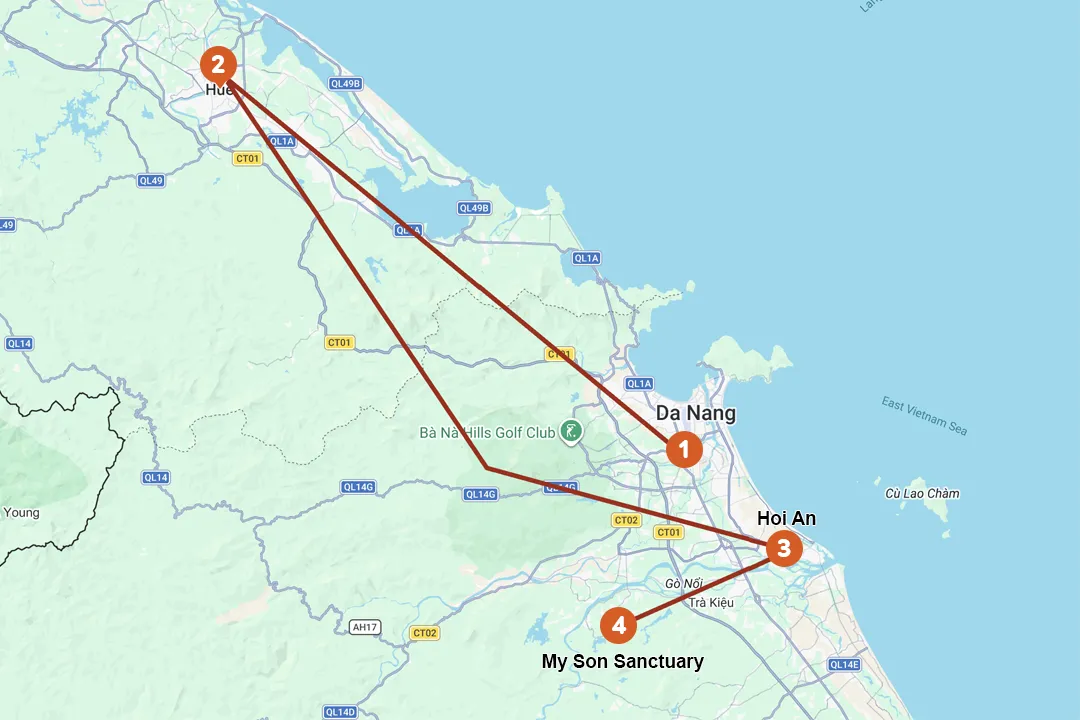 Central Vietnam Tour - Route Map