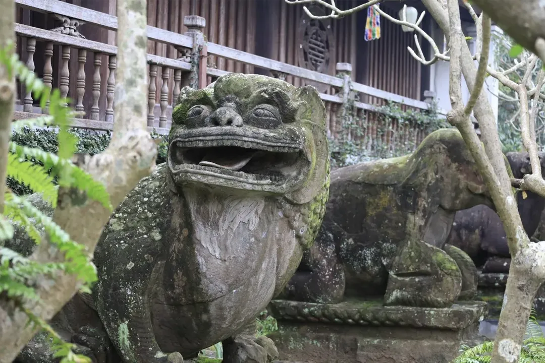 Statues of mythical creatures in the temple