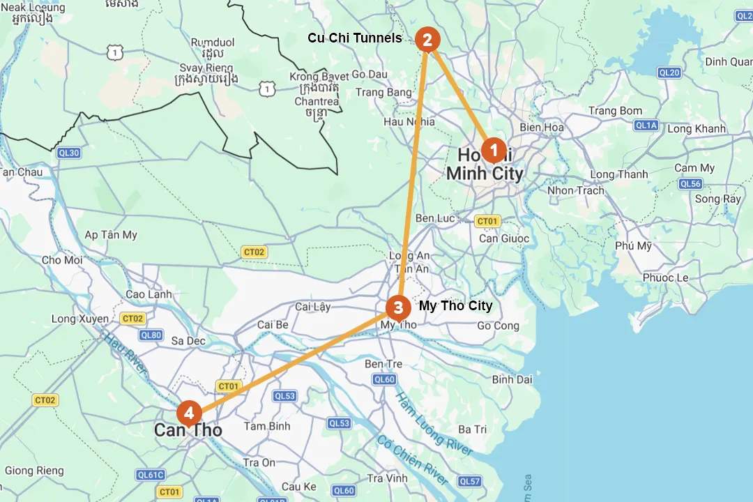 Southern Vietnam Tour - Route Map