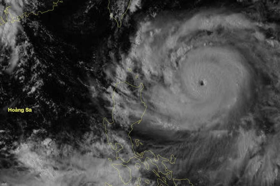 Satellite image of storm Ragasa at 1:50 pm on September 21, 2025