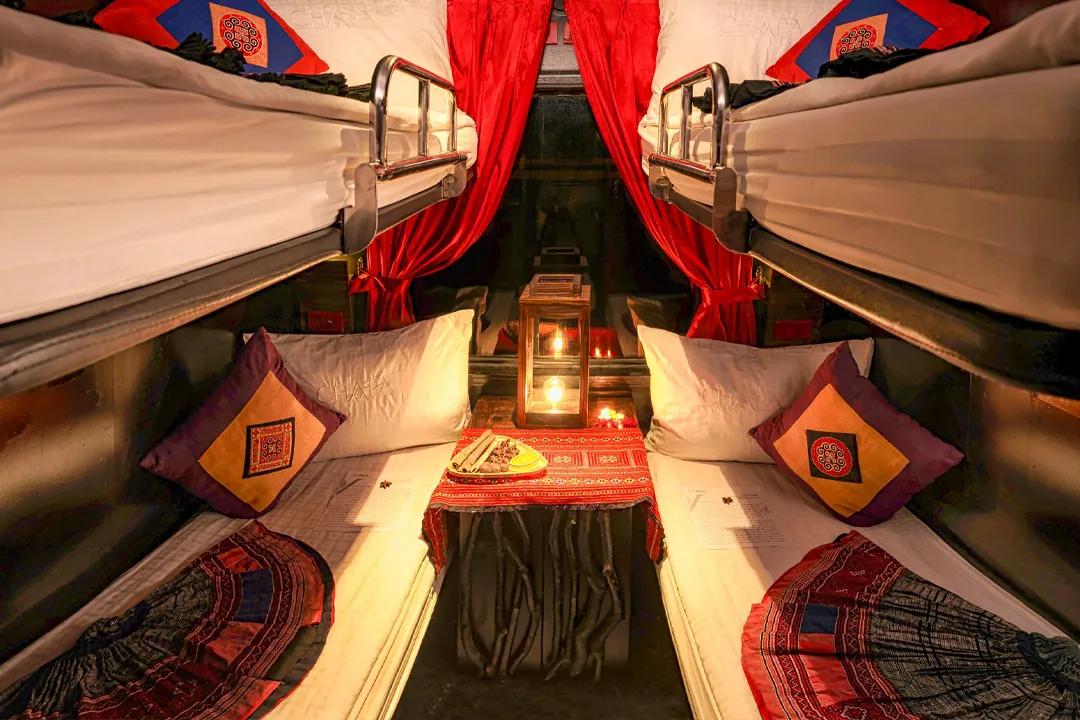 A four-berth compartment on the train.