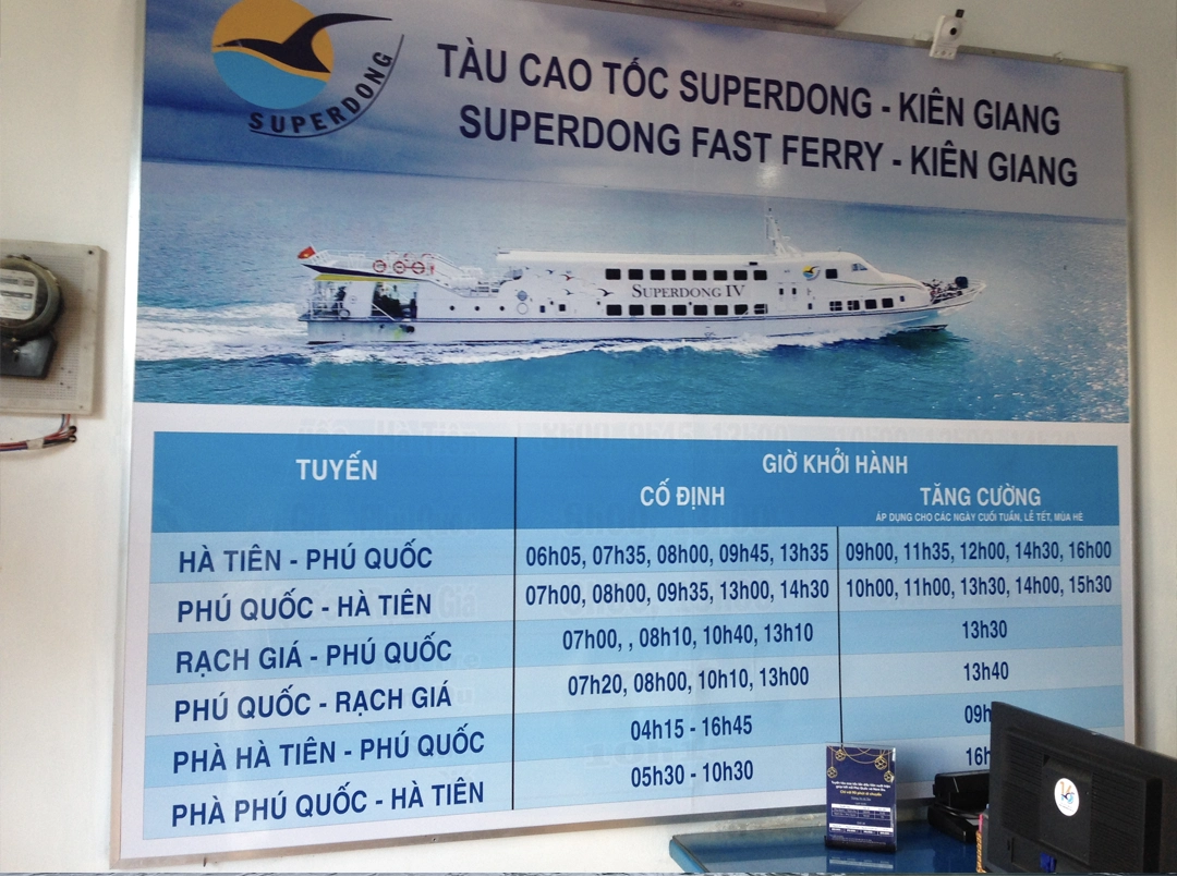 The Superdong ferry schedule is posted at the ticket office.